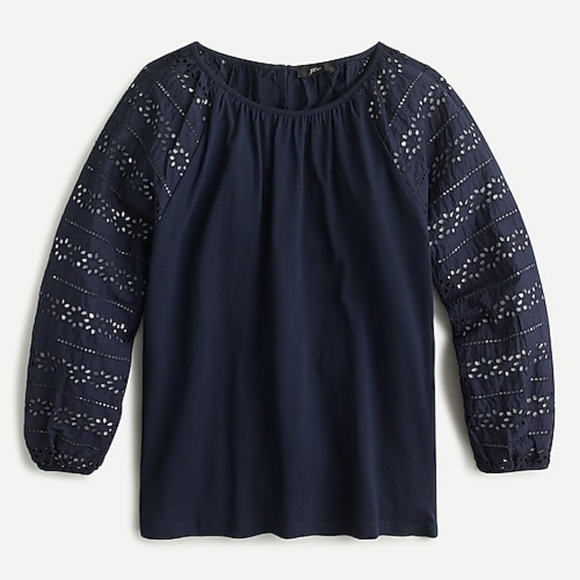 J.Crew eyelet sleeves knit top, medium, blue - Picture 1 of 12
